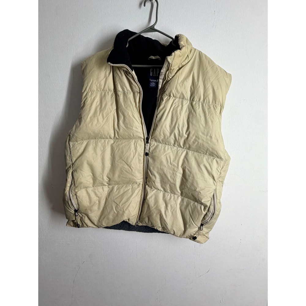 Vintage Gap Down Puffer Vest Mens XL Tan Beige Full Zip Fleece Lined Gorpcore